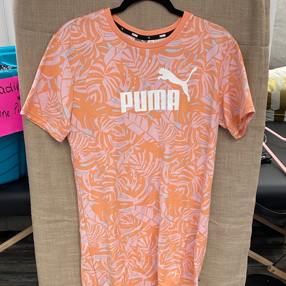 Puma Peach and Light Pink Tropical Logo Tee